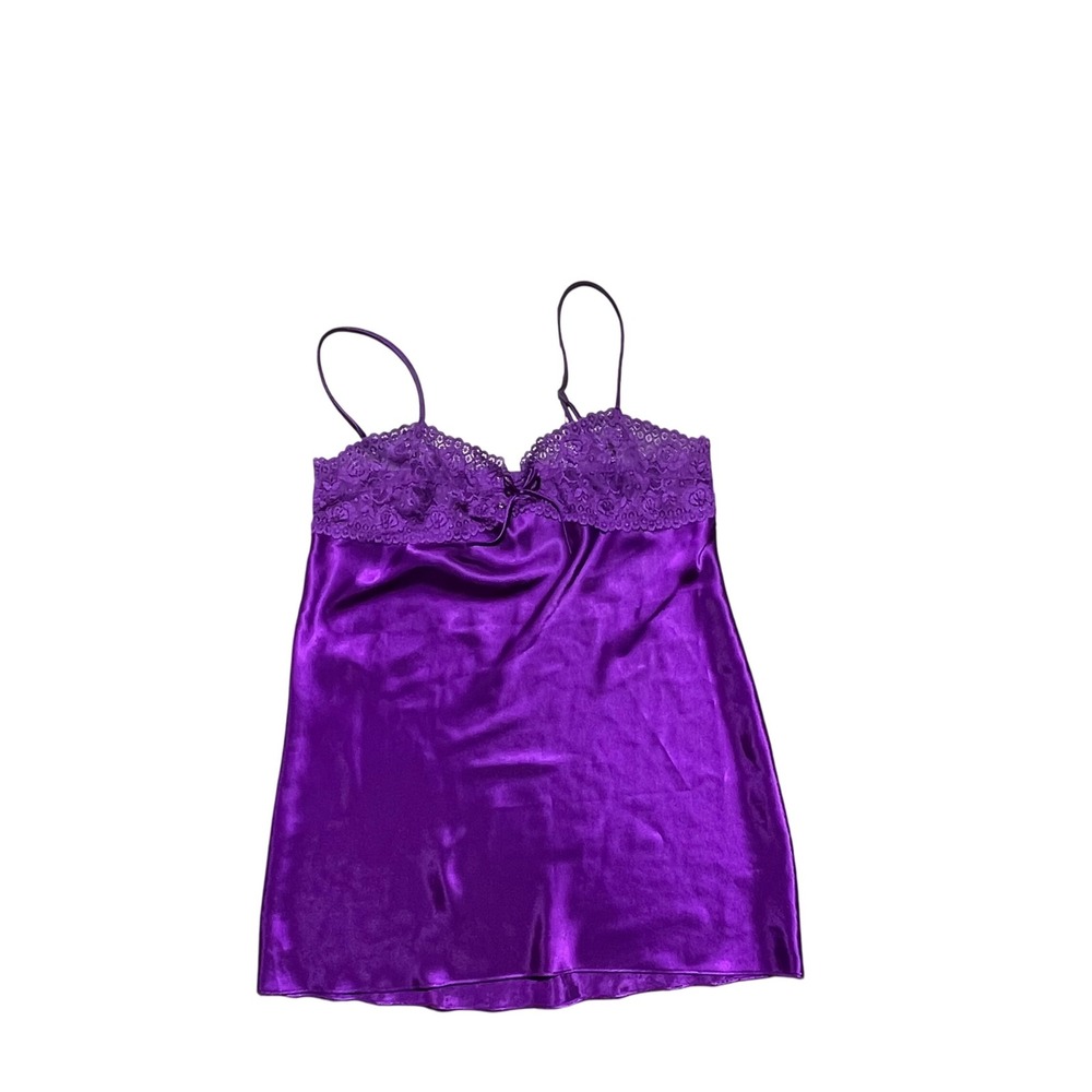 Morgan Taylor Intimates Purple Satin Lace Chemise Slip Nightgown Size M